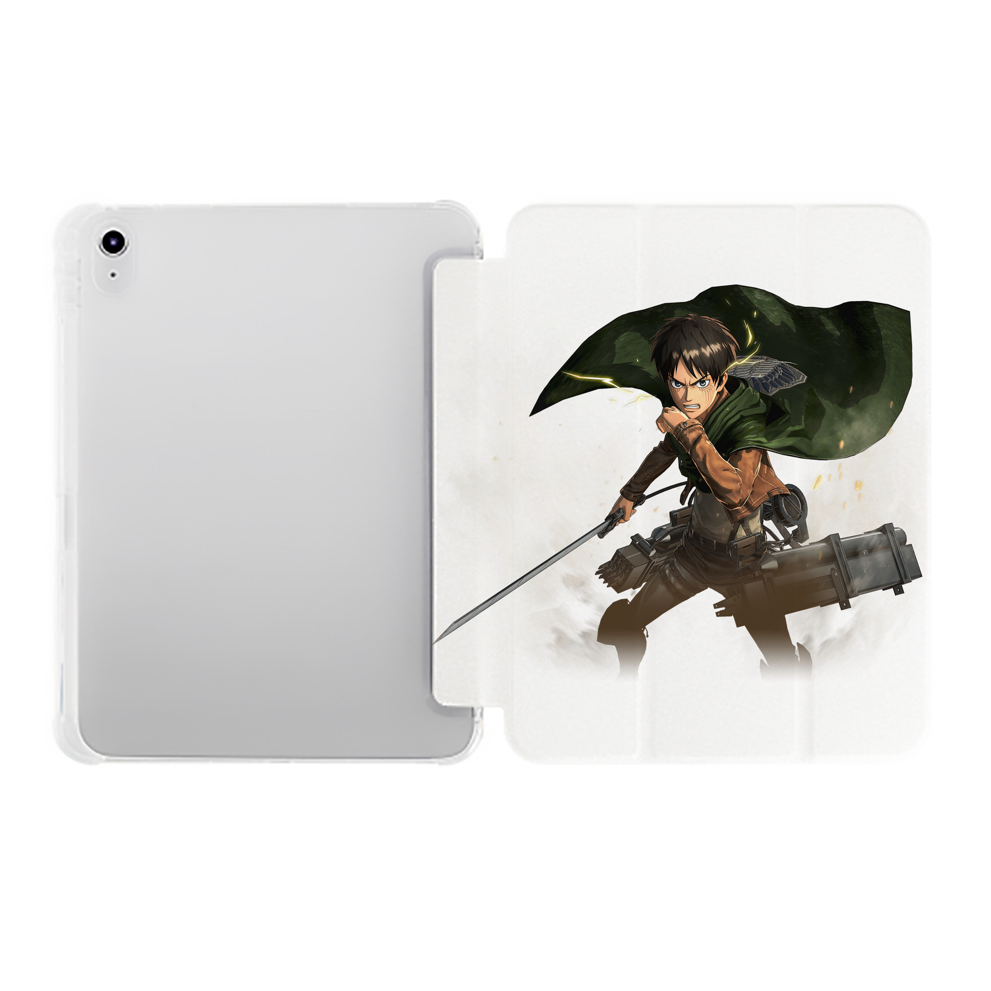 （画像用） 進撃の巨人 エレン･イェーガー Attack on Titan Eren Jäger IPad ケース ペン収納付き 三つ折りスタンド PUレザー×シリコン 対応機種9.5/10.5/10.9インチ